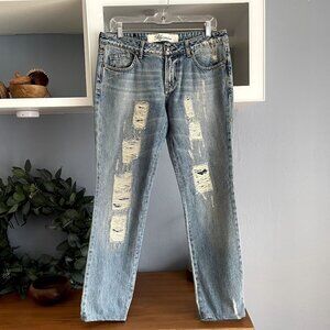 Vintage Y2K Blumarine Low Rise Distressed Embellished Slim Jeans